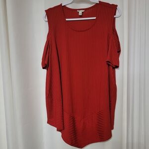 Cato Red Ribbed Cold-Shoulder Blouse